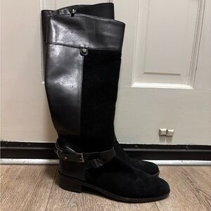 Vince Camuto Women's Jaran Riding Boots Russet Black Verona/Silk Leather